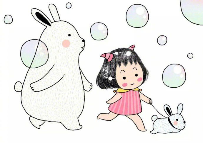 小女孩与兔子的甜蜜手绘插画(4)